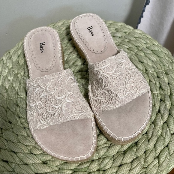 Bass Samba White Light Gray Suede Lace Slip on Flat Espadrille Sandals NWOB - Picture 3 of 7